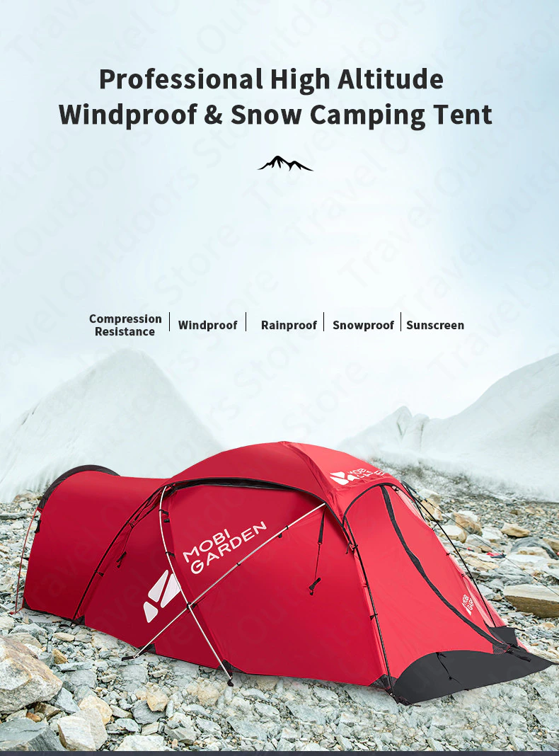 Cheap Goat Tents MOBI GARDEN High Altitude Snowproof Tent 50D Polyester DAC Pole Thickening Snowproof Professional Tent 2 3 Person Camping Tent Tents 